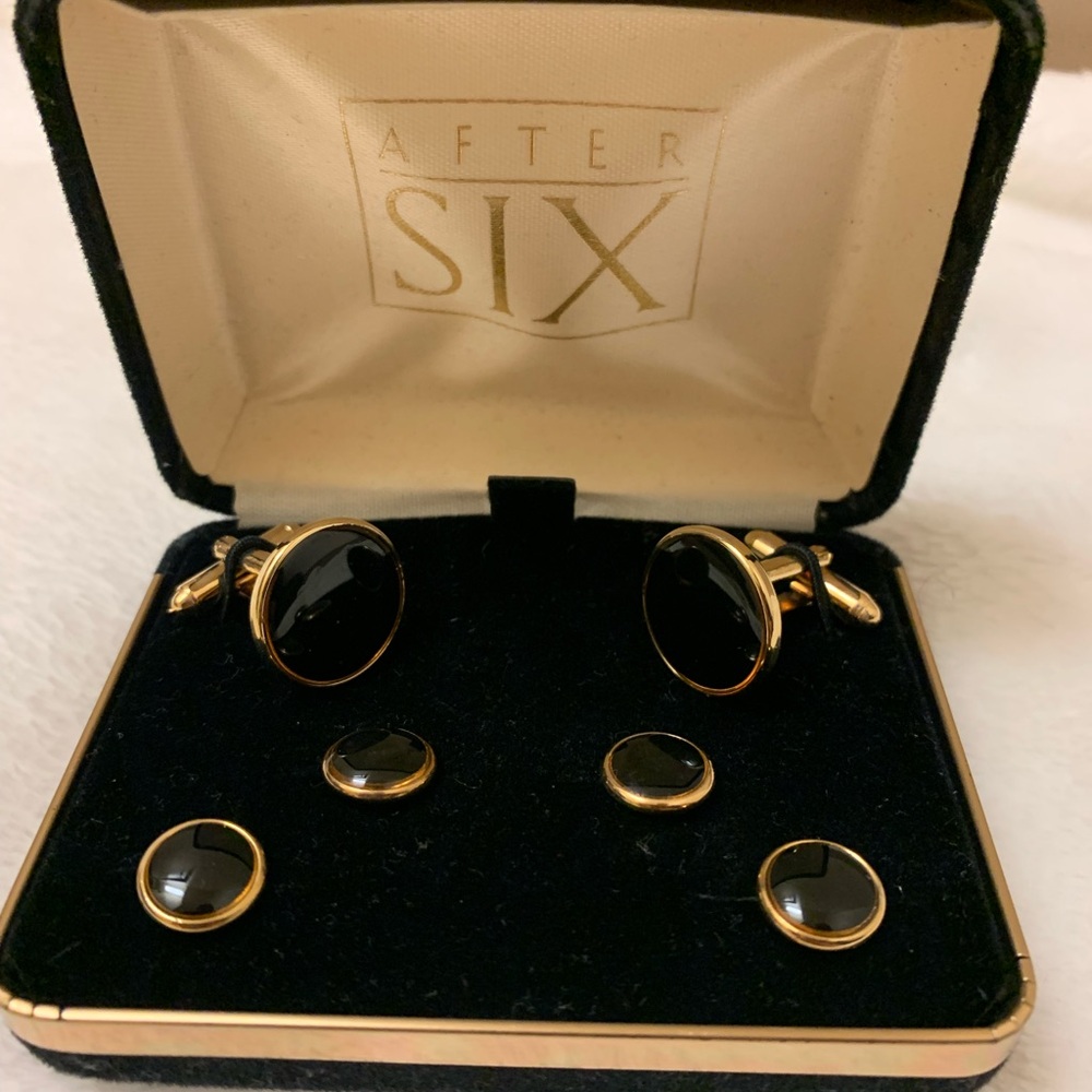 Round Black & Gold Vintage AFTER SIX Formal Cuff Link Shirt Studs